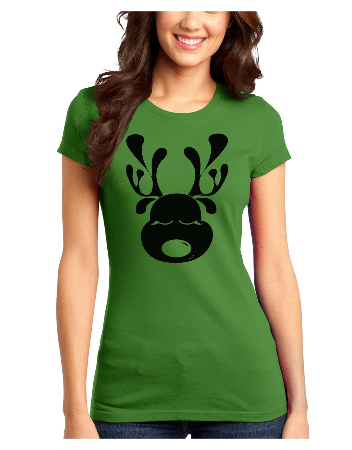 Cute Black Reindeer Face Christmas Juniors T-Shirt-Womens Juniors T-Shirt-TooLoud-Kiwi-Green-Juniors Fitted XS-Davson Sales