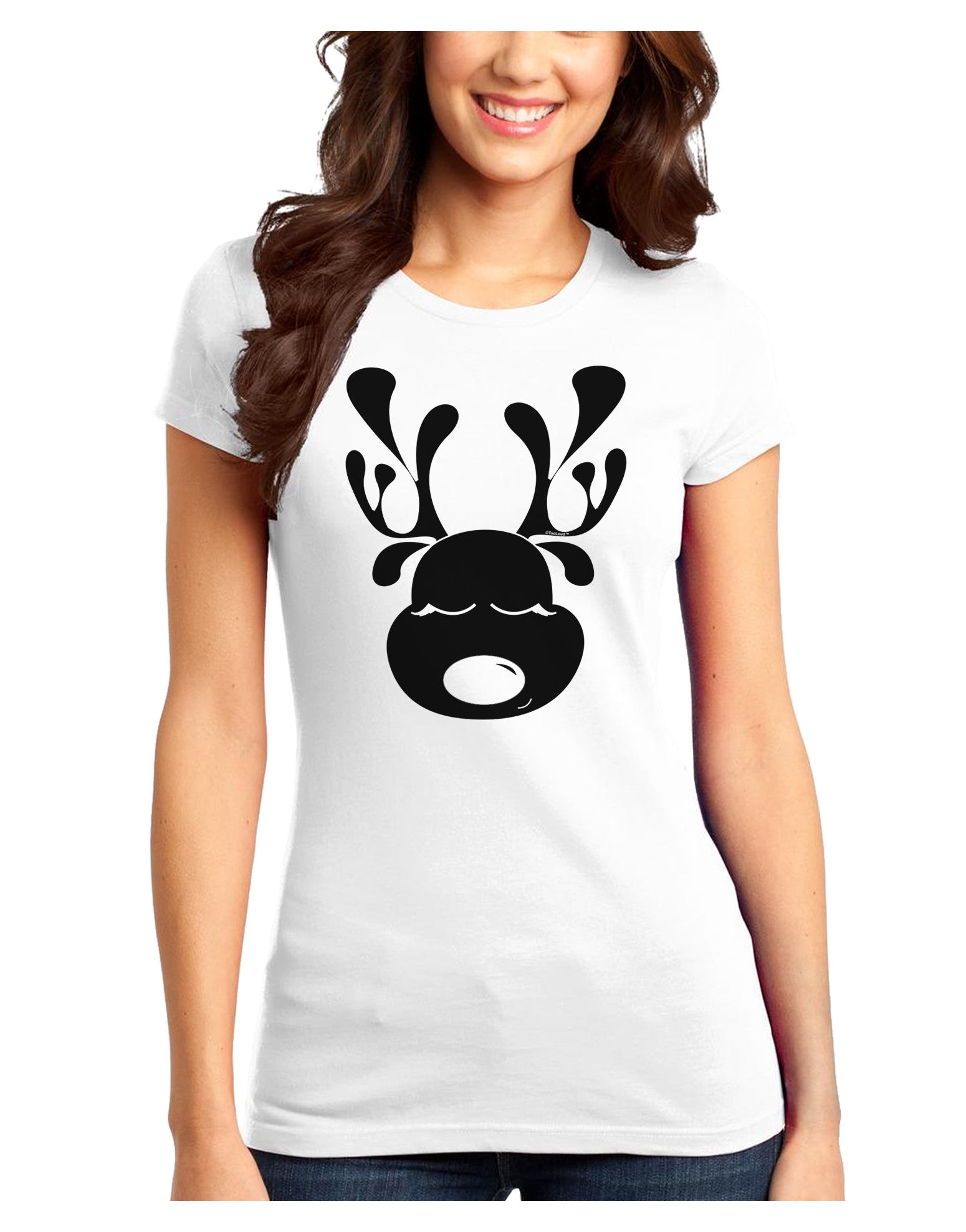 Cute Black Reindeer Face Christmas Juniors T-Shirt-Womens Juniors T-Shirt-TooLoud-White-Juniors Fitted XS-Davson Sales