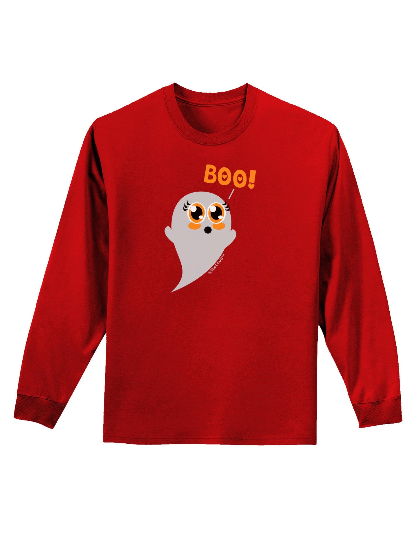 Cute Boo Ghost Adult Long Sleeve Dark T-Shirt-TooLoud-Red-Small-Davson Sales