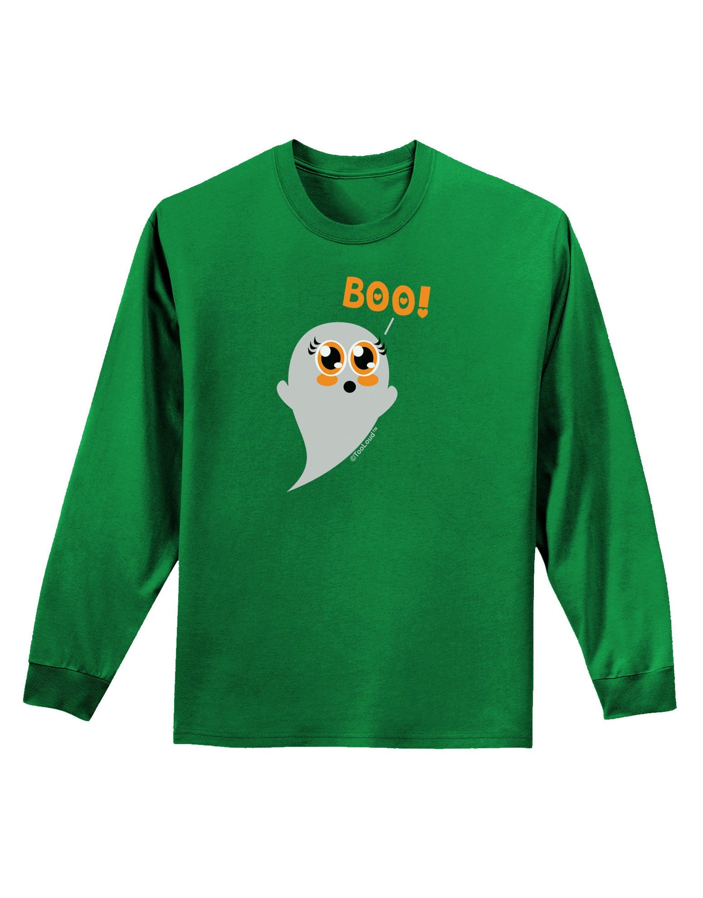 Cute Boo Ghost Adult Long Sleeve Dark T-Shirt-TooLoud-Kelly-Green-Small-Davson Sales