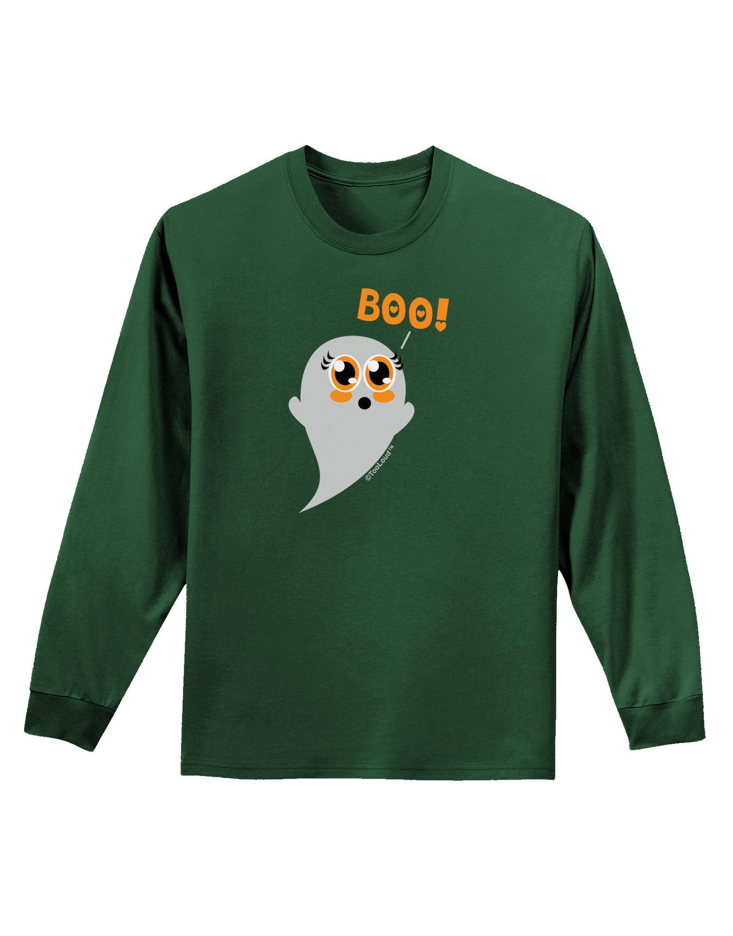 Cute Boo Ghost Adult Long Sleeve Dark T-Shirt-TooLoud-Dark-Green-Small-Davson Sales