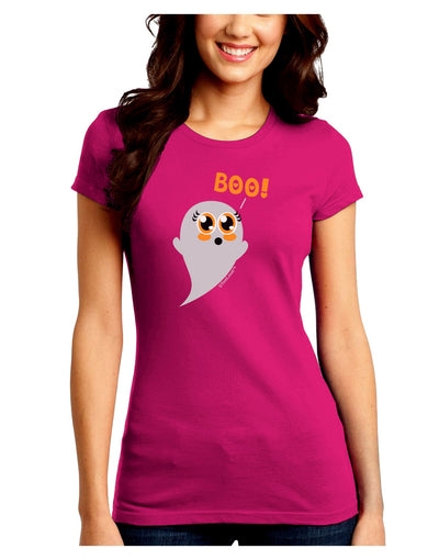 Cute Boo Ghost Juniors Crew Dark T-Shirt-T-Shirts Juniors Tops-TooLoud-Hot-Pink-Juniors Fitted Small-Davson Sales