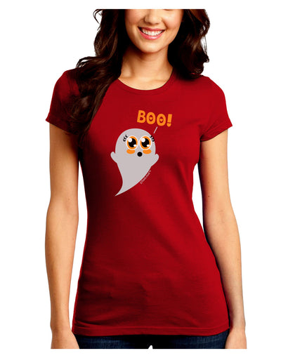 Cute Boo Ghost Juniors Crew Dark T-Shirt-T-Shirts Juniors Tops-TooLoud-Red-Juniors Fitted Small-Davson Sales