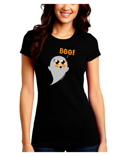 Cute Boo Ghost Juniors Crew Dark T-Shirt-T-Shirts Juniors Tops-TooLoud-Black-Juniors Fitted Small-Davson Sales