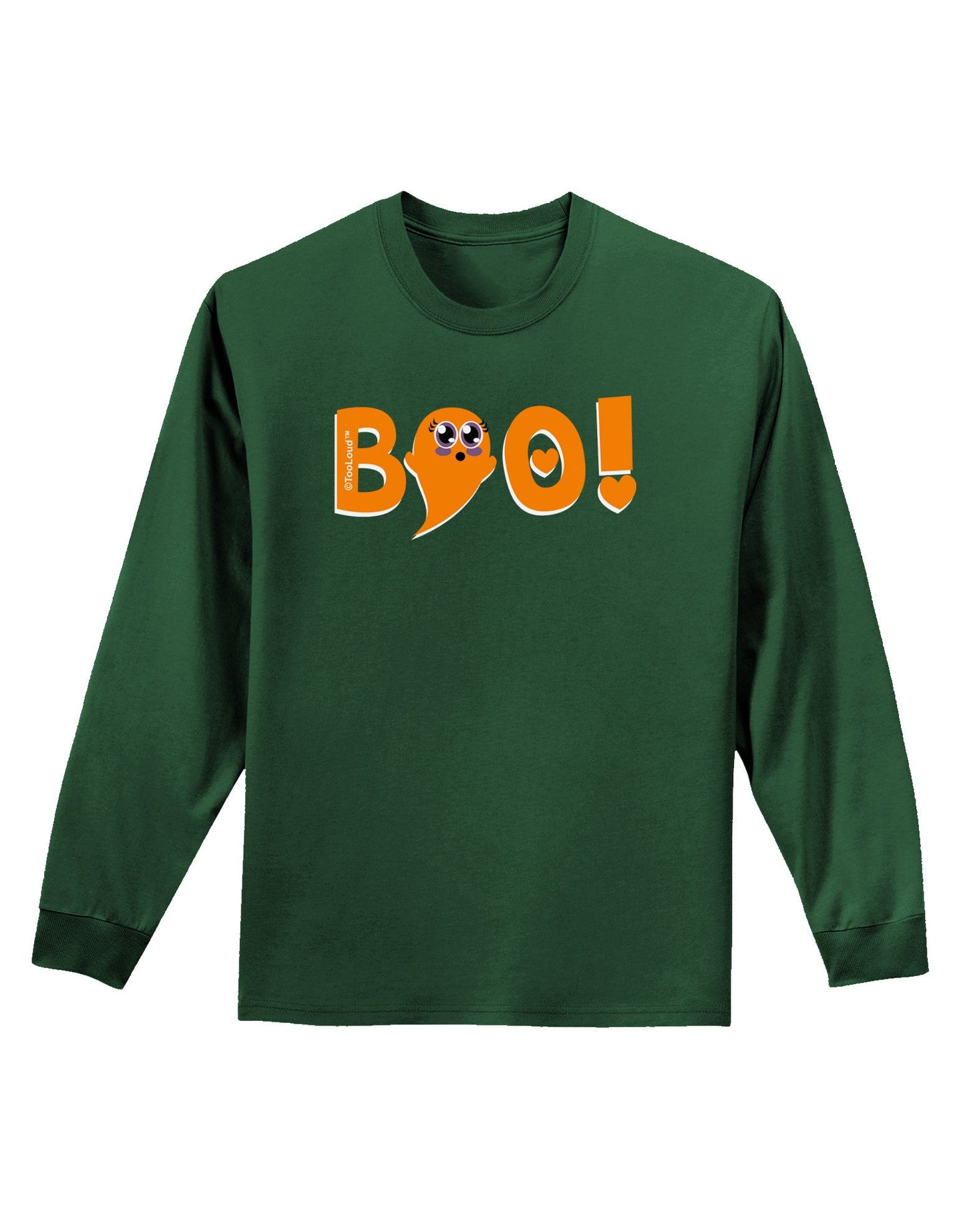 Cute Boo Text Orange Adult Long Sleeve Dark T-Shirt-TooLoud-Dark-Green-Small-Davson Sales
