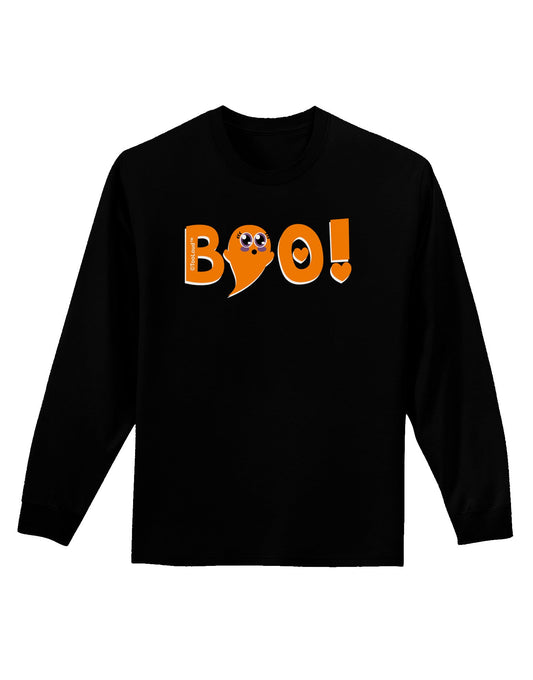 Cute Boo Text Orange Adult Long Sleeve Dark T-Shirt-TooLoud-Black-Small-Davson Sales