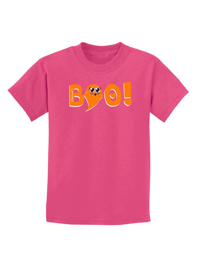 Cute Boo Text Orange Childrens Dark T-Shirt-Childrens T-Shirt-TooLoud-Sangria-X-Small-Davson Sales