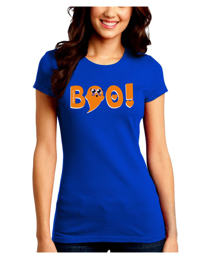 Cute Boo Text Orange Juniors Crew Dark T-Shirt-T-Shirts Juniors Tops-TooLoud-Royal-Blue-Juniors Fitted Small-Davson Sales