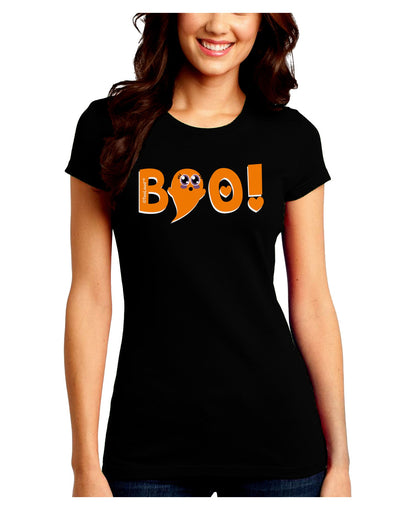 Cute Boo Text Orange Juniors Crew Dark T-Shirt-T-Shirts Juniors Tops-TooLoud-Black-Juniors Fitted Small-Davson Sales