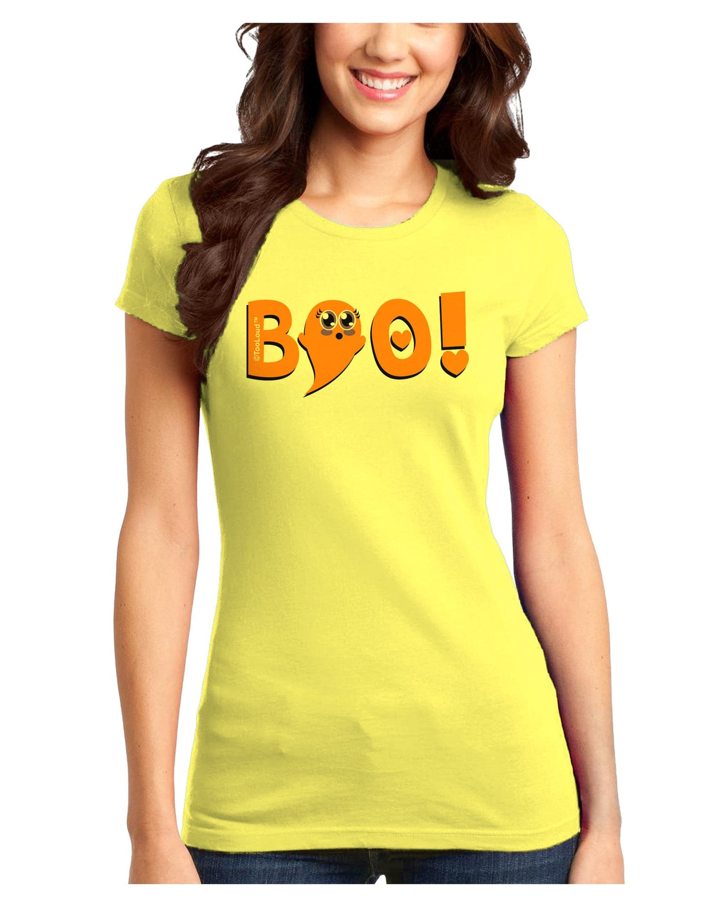 Cute Boo Text Orange Juniors T-Shirt-Womens Juniors T-Shirt-TooLoud-Yellow-Juniors Fitted X-Small-Davson Sales