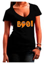 Cute Boo Text Orange Juniors V-Neck Dark T-Shirt-Womens V-Neck T-Shirts-TooLoud-Black-Juniors Fitted Small-Davson Sales