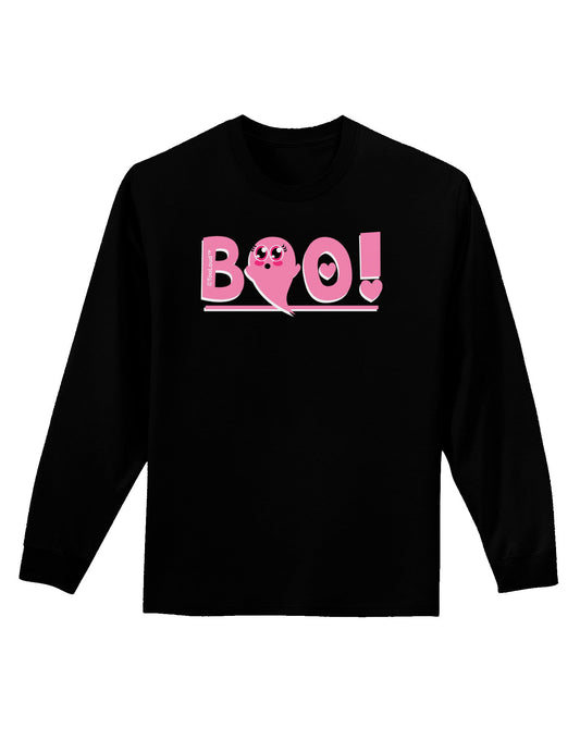 Cute Boo Text Pink Adult Long Sleeve Dark T-Shirt-TooLoud-Black-Small-Davson Sales