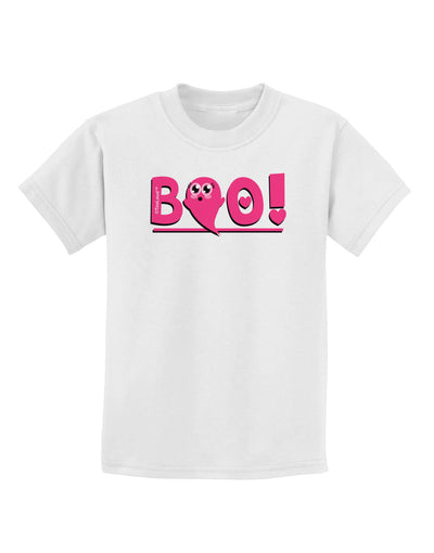 Cute Boo Text Pink Childrens T-Shirt-Childrens T-Shirt-TooLoud-White-X-Small-Davson Sales