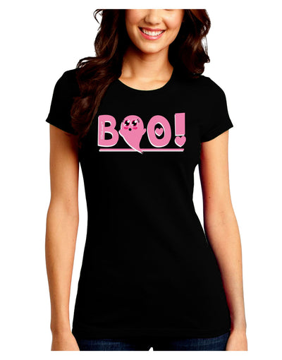 Cute Boo Text Pink Juniors Crew Dark T-Shirt-T-Shirts Juniors Tops-TooLoud-Black-Juniors Fitted Small-Davson Sales