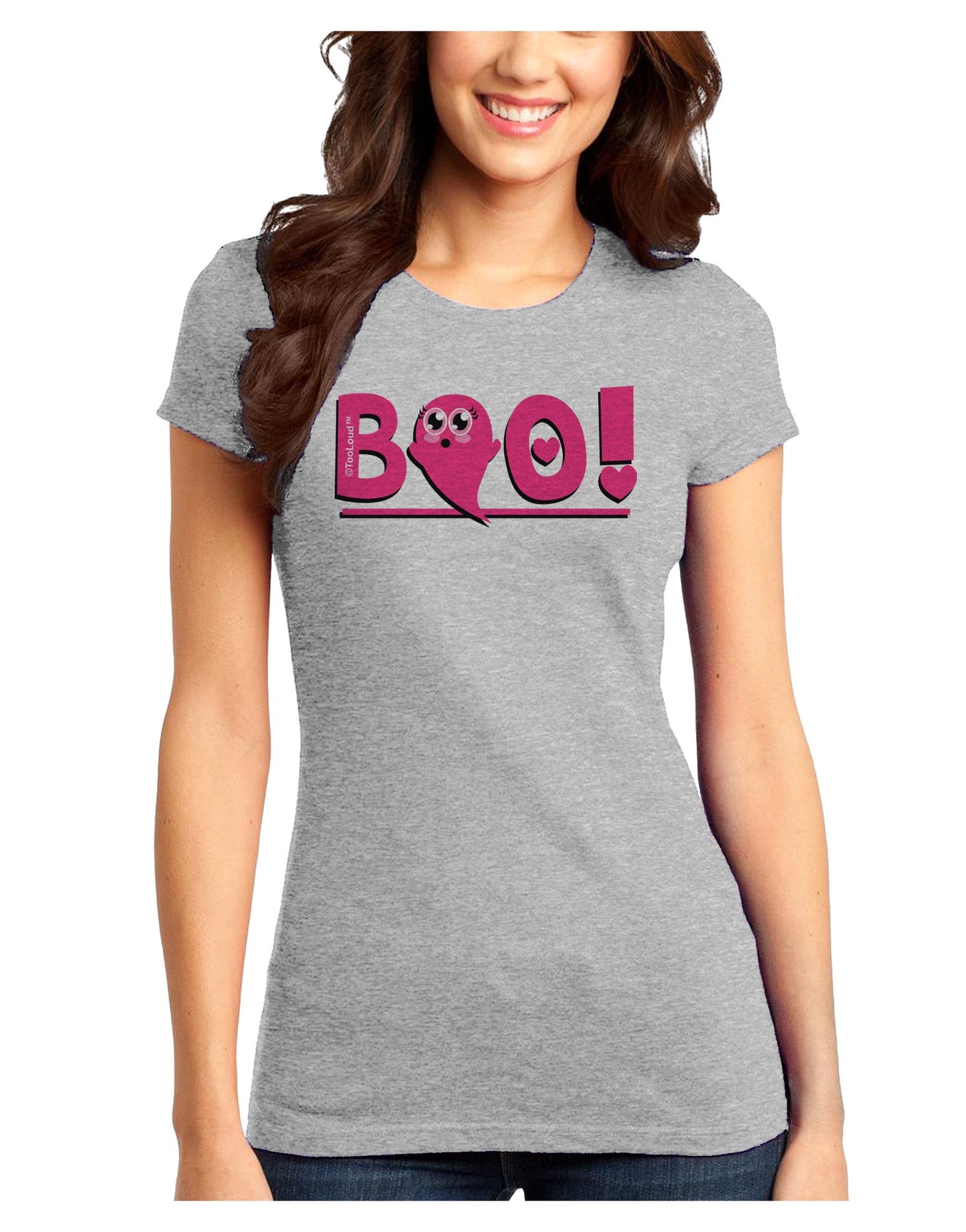 Cute Boo Text Pink Juniors T-Shirt-Womens Juniors T-Shirt-TooLoud-Ash-Gray-Juniors Fitted X-Small-Davson Sales