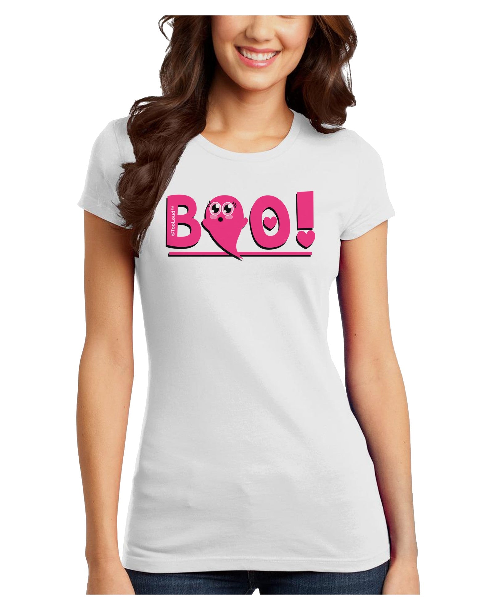 Cute Boo Text Pink Juniors T-Shirt-Womens Juniors T-Shirt-TooLoud-White-Juniors Fitted X-Small-Davson Sales