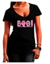 Cute Boo Text Pink Juniors V-Neck Dark T-Shirt-Womens V-Neck T-Shirts-TooLoud-Black-Juniors Fitted Small-Davson Sales