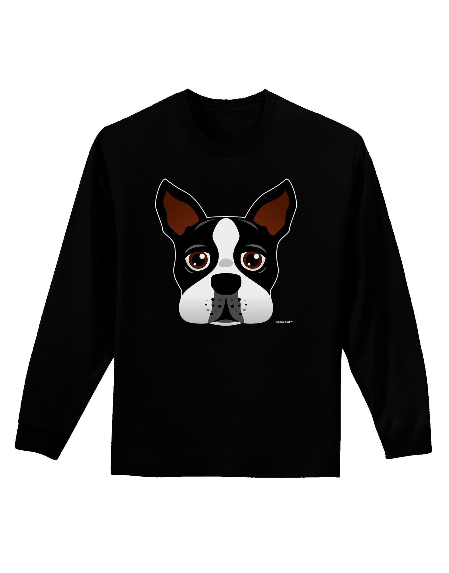 Cute Boston Terrier Dog Face Adult Long Sleeve Dark T-Shirt-TooLoud-Black-Small-Davson Sales