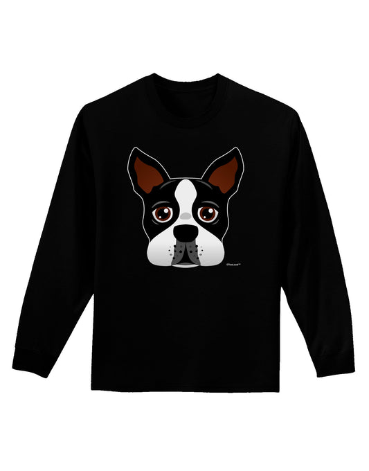 Cute Boston Terrier Dog Face Adult Long Sleeve Dark T-Shirt-TooLoud-Black-Small-Davson Sales