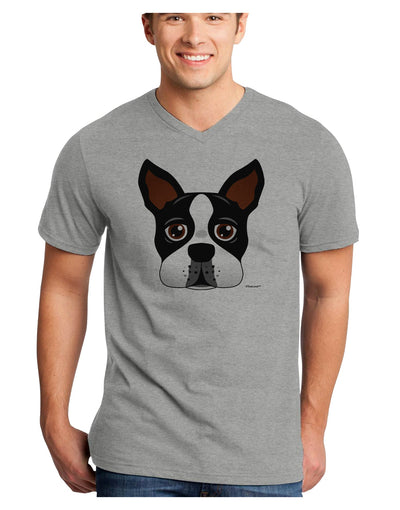 Cute Boston Terrier Dog Face Adult V-Neck T-shirt-Mens V-Neck T-Shirt-TooLoud-HeatherGray-Small-Davson Sales