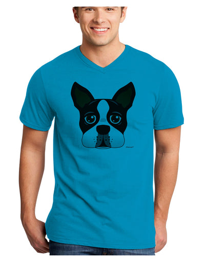 Cute Boston Terrier Dog Face Adult V-Neck T-shirt-Mens V-Neck T-Shirt-TooLoud-Turquoise-Small-Davson Sales