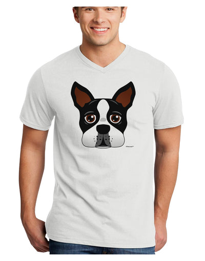 Cute Boston Terrier Dog Face Adult V-Neck T-shirt-Mens V-Neck T-Shirt-TooLoud-White-Small-Davson Sales