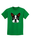 Cute Boston Terrier Dog Face Childrens Dark T-Shirt-Childrens T-Shirt-TooLoud-Kelly-Green-X-Small-Davson Sales