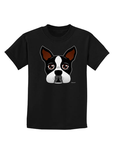 Cute Boston Terrier Dog Face Childrens Dark T-Shirt-Childrens T-Shirt-TooLoud-Black-X-Small-Davson Sales