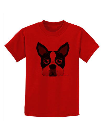 Cute Boston Terrier Dog Face Childrens T-Shirt-Childrens T-Shirt-TooLoud-Red-X-Small-Davson Sales