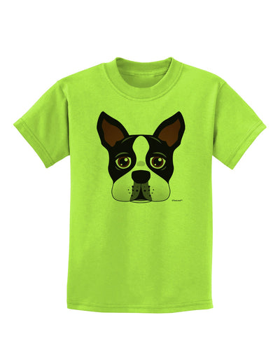Cute Boston Terrier Dog Face Childrens T-Shirt-Childrens T-Shirt-TooLoud-Lime-Green-X-Small-Davson Sales