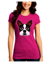 Cute Boston Terrier Dog Face Juniors Crew Dark T-Shirt-T-Shirts Juniors Tops-TooLoud-Hot-Pink-Juniors Fitted Small-Davson Sales