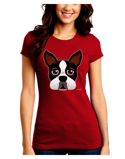 Cute Boston Terrier Dog Face Juniors Crew Dark T-Shirt-T-Shirts Juniors Tops-TooLoud-Red-Juniors Fitted Small-Davson Sales