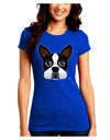 Cute Boston Terrier Dog Face Juniors Crew Dark T-Shirt-T-Shirts Juniors Tops-TooLoud-Royal-Blue-Juniors Fitted Small-Davson Sales