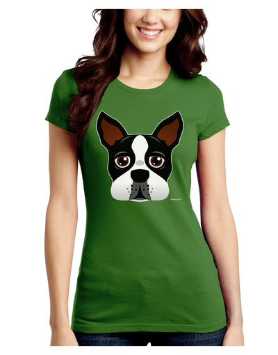 Cute Boston Terrier Dog Face Juniors Crew Dark T-Shirt-T-Shirts Juniors Tops-TooLoud-Kiwi-Green-Juniors Fitted Small-Davson Sales