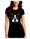 Cute Boston Terrier Dog Face Juniors Crew Dark T-Shirt-T-Shirts Juniors Tops-TooLoud-Black-Juniors Fitted Small-Davson Sales