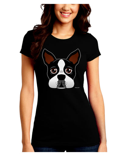 Cute Boston Terrier Dog Face Juniors Crew Dark T-Shirt-T-Shirts Juniors Tops-TooLoud-Black-Juniors Fitted Small-Davson Sales