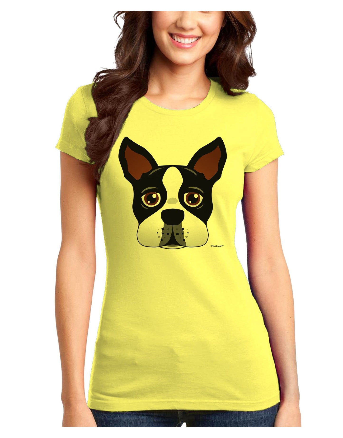 Cute Boston Terrier Dog Face Juniors T-Shirt-Womens Juniors T-Shirt-TooLoud-Yellow-Juniors Fitted X-Small-Davson Sales
