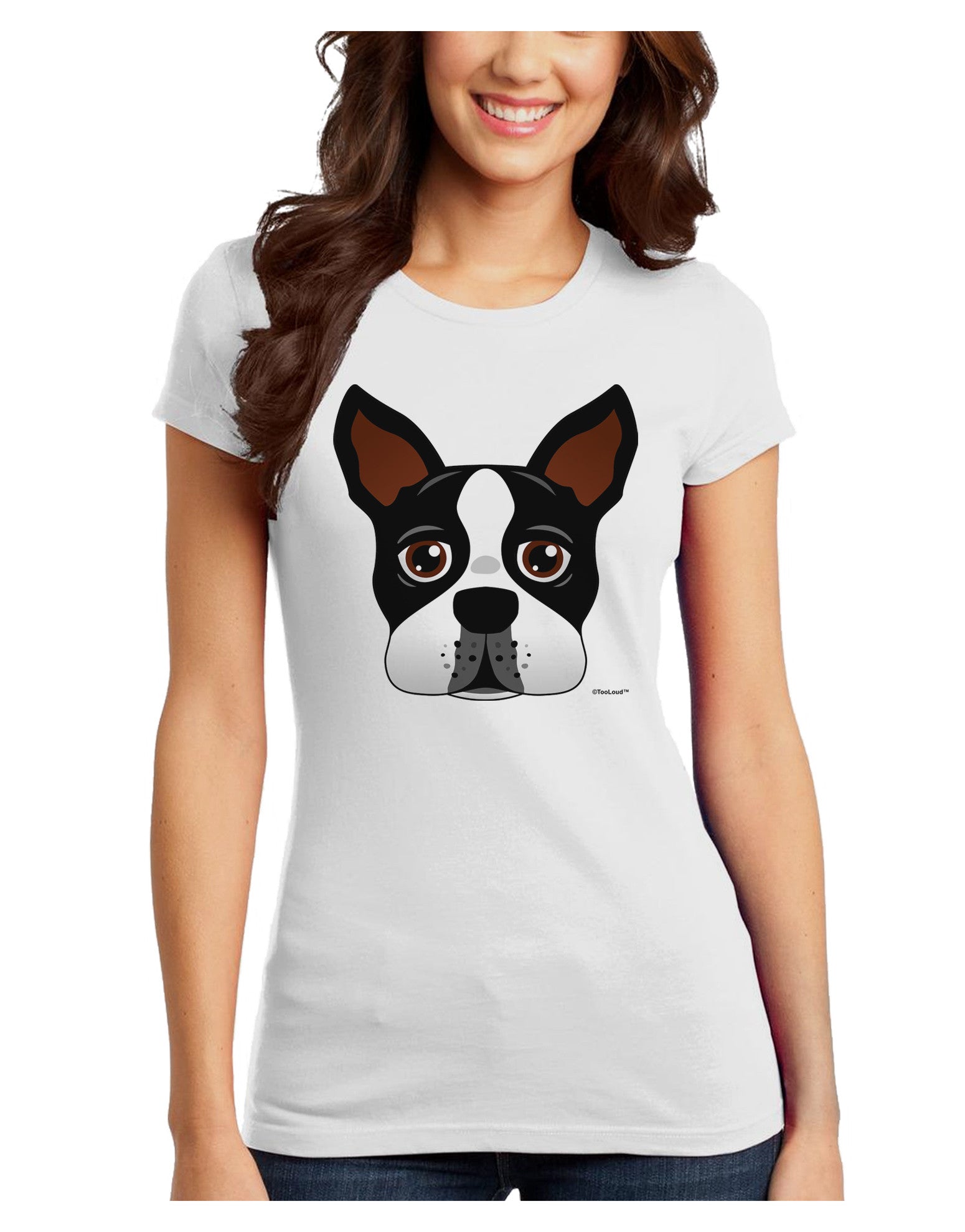 Cute Boston Terrier Dog Face Juniors T-Shirt-Womens Juniors T-Shirt-TooLoud-White-Juniors Fitted X-Small-Davson Sales