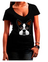 Cute Boston Terrier Dog Face Juniors V-Neck Dark T-Shirt-Womens V-Neck T-Shirts-TooLoud-Black-Juniors Fitted Small-Davson Sales