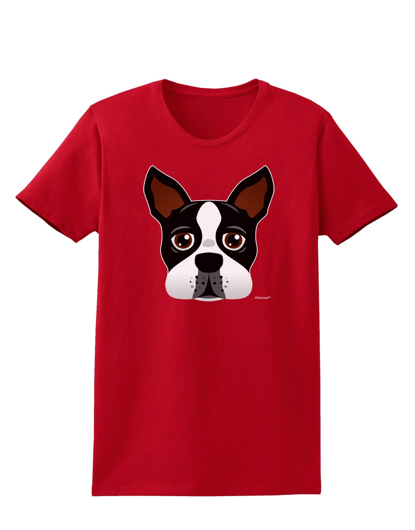 Cute Boston Terrier Dog Face Womens Dark T-Shirt-TooLoud-Red-X-Small-Davson Sales