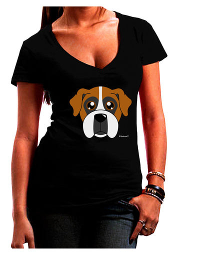 Cute Boxer Dog Juniors V-Neck Dark T-Shirt-Womens V-Neck T-Shirts-TooLoud-Black-Juniors Fitted Small-Davson Sales