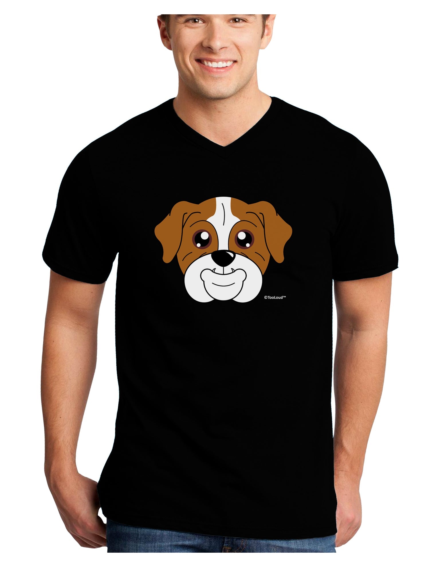 Cute Bulldog - Red Adult Dark V-Neck T-Shirt by TooLoud-Mens V-Neck T-Shirt-TooLoud-Black-Small-Davson Sales