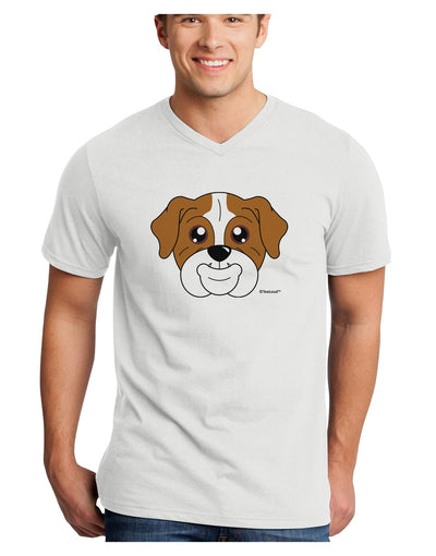 Cute Bulldog - Red Adult V-Neck T-shirt by TooLoud-Mens V-Neck T-Shirt-TooLoud-White-Small-Davson Sales