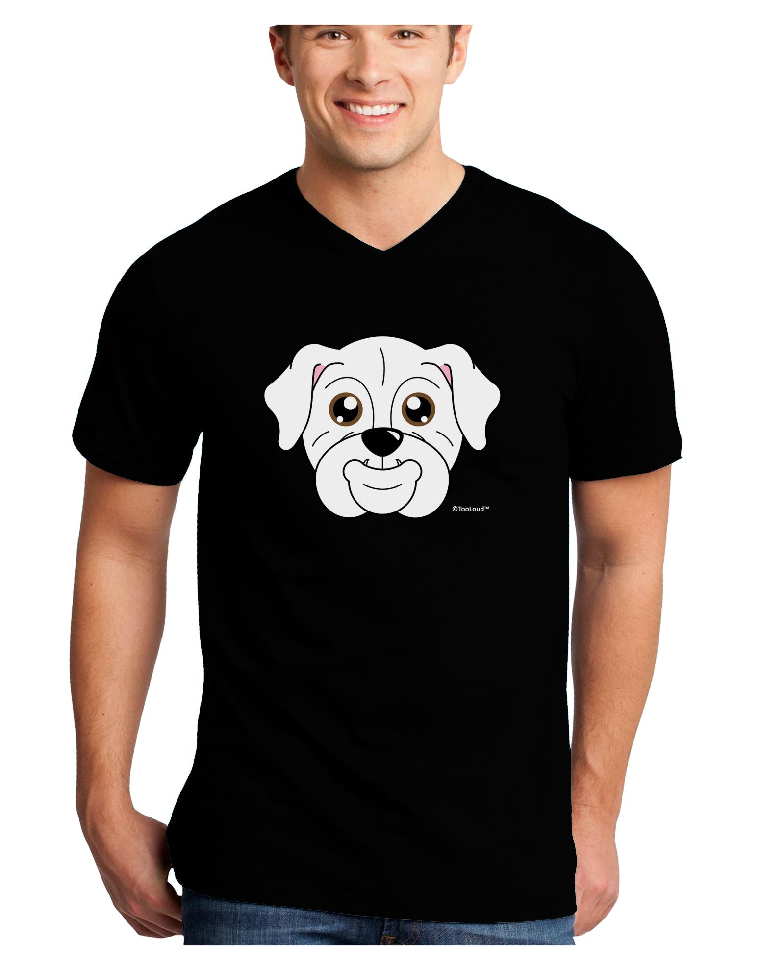 Cute Bulldog - White Adult Dark V-Neck T-Shirt by TooLoud-Mens V-Neck T-Shirt-TooLoud-Black-Small-Davson Sales