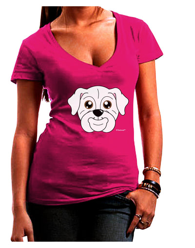 Cute Bulldog - White Juniors V-Neck Dark T-Shirt by TooLoud-Womens V-Neck T-Shirts-TooLoud-Hot-Pink-Juniors Fitted Small-Davson Sales