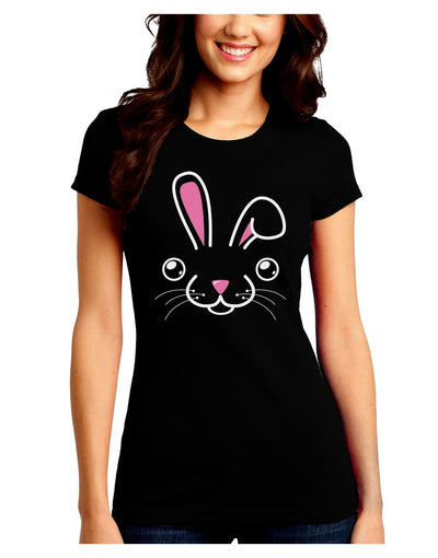 Cute Bunny Face Juniors Crew Dark T-Shirt-T-Shirts Juniors Tops-TooLoud-Black-Juniors Fitted Small-Davson Sales