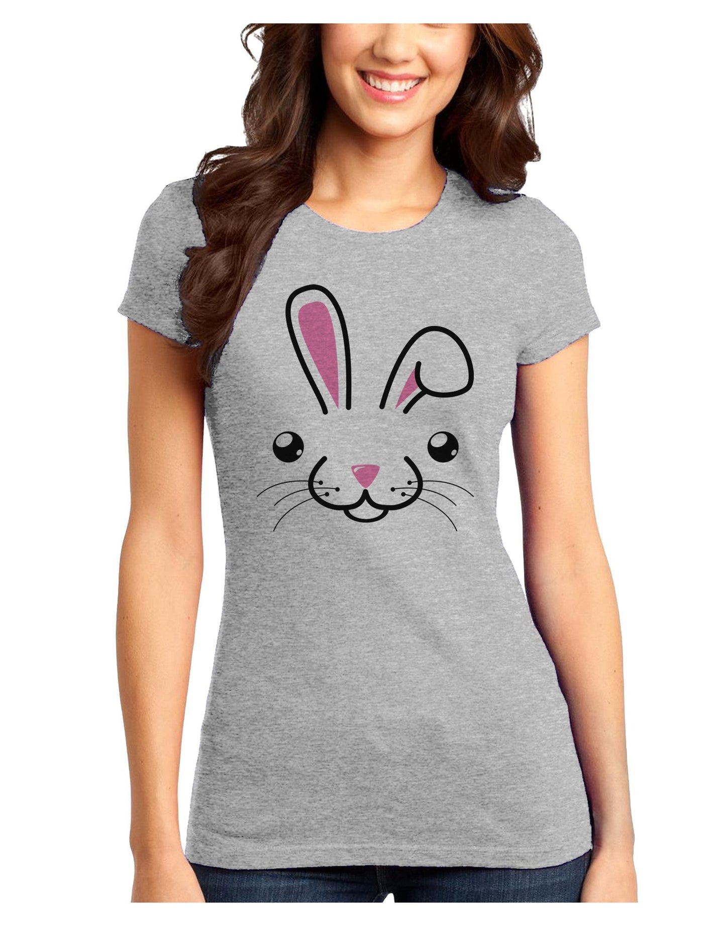 Cute Bunny Face Juniors T-Shirt-Womens Juniors T-Shirt-TooLoud-Ash-Gray-Juniors Fitted X-Small-Davson Sales