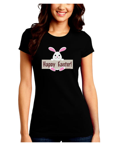 Cute Bunny - Happy Easter Juniors Crew Dark T-Shirt by TooLoud-T-Shirts Juniors Tops-TooLoud-Black-Juniors Fitted Small-Davson Sales