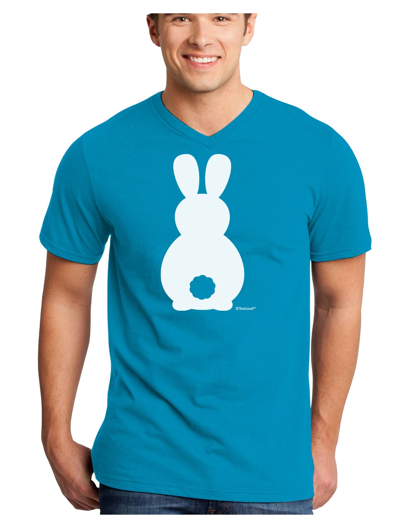 Cute Bunny Silhouette with Tail Adult Dark V-Neck T-Shirt by TooLoud-Mens V-Neck T-Shirt-TooLoud-Turquoise-Small-Davson Sales