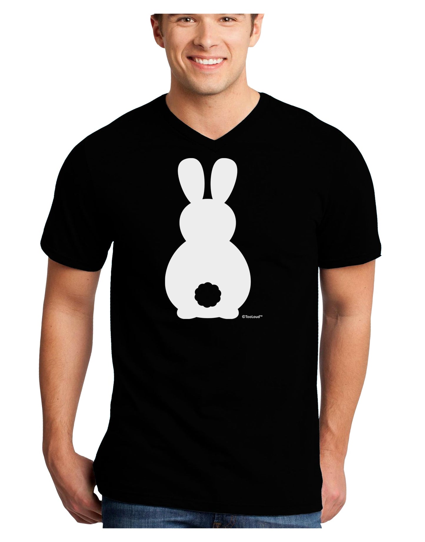 Cute Bunny Silhouette with Tail Adult Dark V-Neck T-Shirt by TooLoud-Mens V-Neck T-Shirt-TooLoud-Black-Small-Davson Sales
